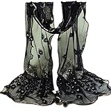 GU Angqi Faddish Women Peacock Flower Embroidered Lace Scarf Wrap Shawl Stole Pashmina