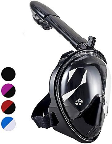 Znkeyer Full Face Snorkel Mask 180° Panoramic Sea View Anti-fog Anti-leak Snorkeling Mask with Action Camera Mount and Soft Adjustable Head Straps For Kids and Adults (Black, L/XL)