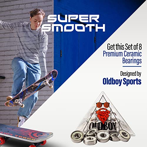 Oldboy Ceramic Skateboard Bearings, Set of 8 Bearings for Skateboards