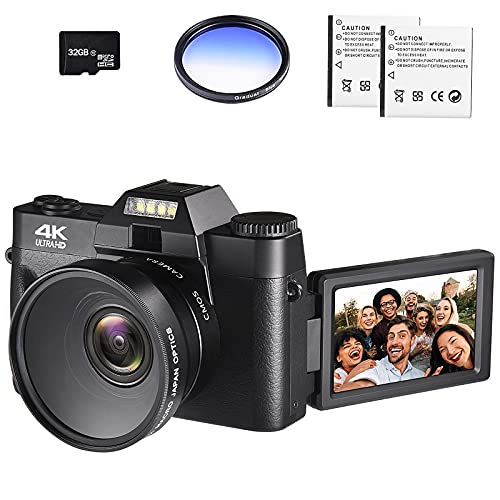 4K Digital Vlogging Camera for YouTube Autofocus Camcorder for Photography 48MP Video Camera with WiFi Connection 3.0" IPS Flip Screen, Wide Angle Lens,16X Digital Zoom (32GB SD Card, 2 Batteries)