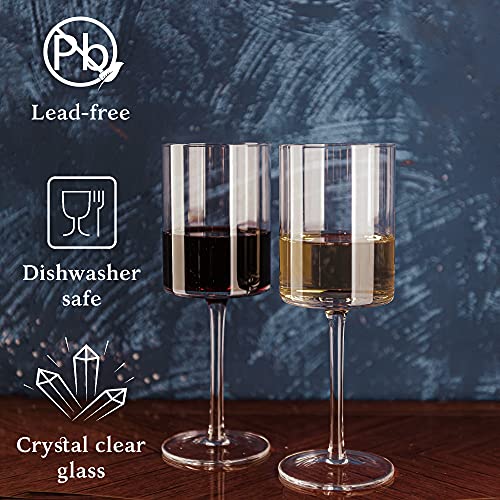Square Wine Glasses Set of 4 with Stem Modern Unique Large Wine