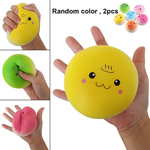 [2 Pack]Smile Marshmallow Bread，Bagvhandbagro Jumbo Smile Marshmallow Bread Bun Squishy Expression Toys Cell-Phone Charms Key Chains Bag Strap Pendants (2 Color Random) - Thumbnail 7