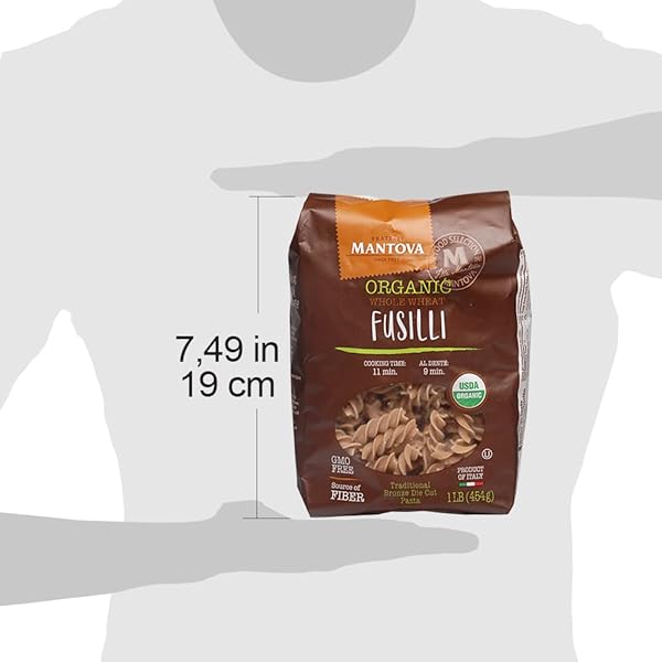 MANTOVA ITALIAN ORGANIC WHOLE WHEAT FUSILLI PASTA – 100% DURUM SEMOLINA ORGANIC WHOLE WHEAT FUSILLI – 16 OZ – PRODUCT OF ITALY, PACKAGE MAY VARY, 1 POUND (PACK OF 6)