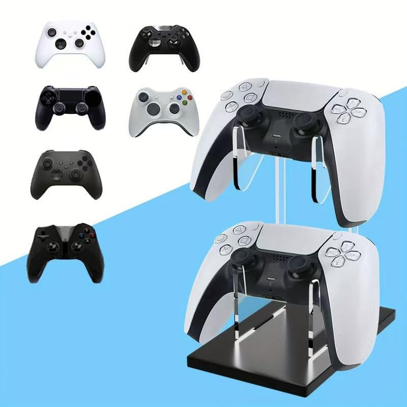 Game Controller Holder 2 Tiers - Universal Dual Controller & Headphone Stand, Acrylic Clear Display Stand Compatible with Nintendo Switch, Xbox, PS5, PS4 - Desk Mounts
