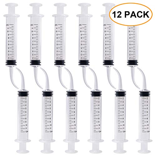 12 Pack /12cc Dental Syringe with Measurement Dental Irrigation Syringe with Curved Tip, Tonsil Stone Squirt Mouthwash Cleaner