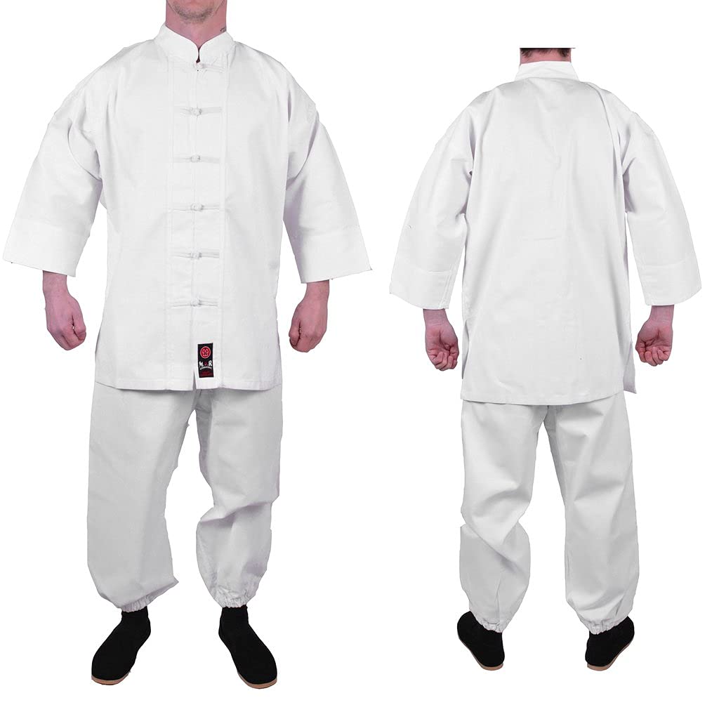 MAR | White Traditional Kung Fu Uniform, Kung Fu Suit | Men & Women; Kids & Adult Sizes | Kung Fu Trousers; Kung Fu Outfit, Senior Uniform for Instructors; 8oz Medium-Weight Fabric (7/200)