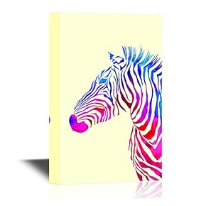 Canvas Wall Art - Colorful Zebra on Light Yellow Background - Gallery Wrap Modern Home Art | Ready to Hang - 12x18 inches