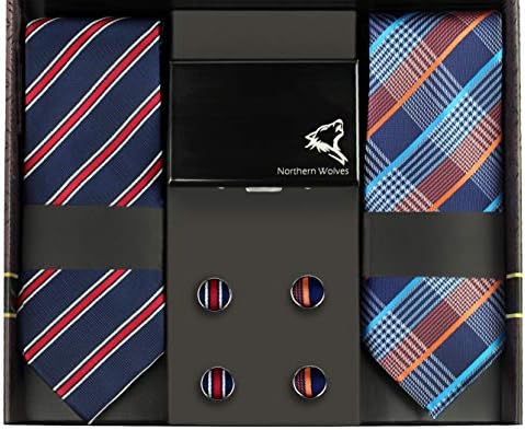 Men's Designer Tie and Wallet Set | RFID Blocking Wallet + 2 Premium Tie and Cufflinks | Northern Wolves Men's Accessories Set | Valentines Gift, Birthday Gift, Anniversary Gift for Men