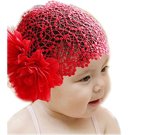 SAMGU Baby Girl Toddler Cute Lace Wide Headband with Big Flower Stretch Headwear Headdress Head wrap color red