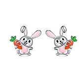 Easter Bunny Earrings for Women - 925 Sterling Silver Hypoallergenic Cute Carrot Rabbit Animal Stud Earrings Jewelry Easter Gifts