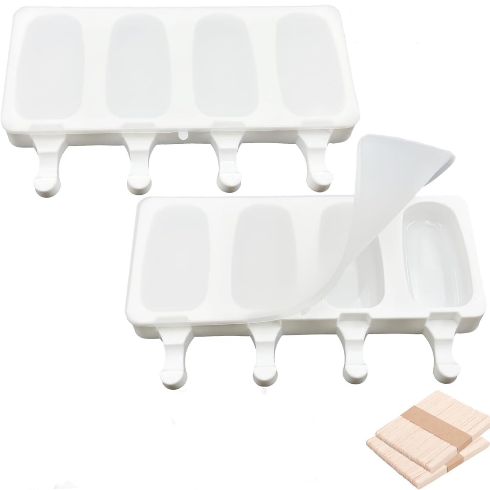 Photo 1 of 2 Pieces Popsicle Molds with Lid and 100 Wooden Sticks Set,Kitchen Silicone Ice Cream Molds for Cake Pop, Ice Pop, Cakesicles