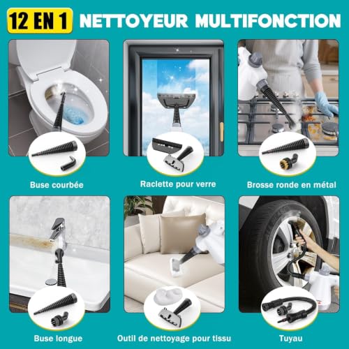 Portable Steam Cleaner 1050W High Temperature Cleaning - 100% Chemical Free Disinfection Multifunction Device for Kitchen, Bathroom, Car, Floors and Fabrics