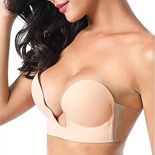 Invisible Push Up Deep U Plunge Bra, Dadiii Self Adhesive Strapless Silicone Backless Nubra for Women (B)