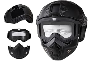 KOYHENG Airsoft Helmet and Full Face Mask, Detachable Airsoft Goggles,Paintball PJ Fast Helmet with Front NVG Mount and Side Rail