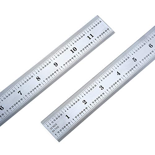 eBoot 2 Pack Stainless Steel Ruler Machinist Engineer Ruler, Metric Ruler with Markings 1/8, 1/16, 1/32, 1/64 Inch for Engineering, School, Office, Architect, and Drawing (12 Inch)