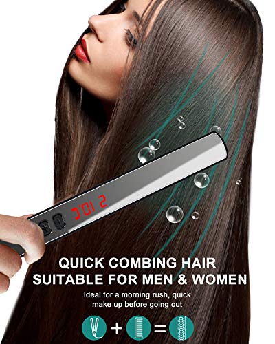 Hair Straightener Brush Ceramic Heating,Beard Straightener Comb,6 Temperature Control,Anti-Scald,Frizz-Free,30s Fast Heat Up, Auto Off,360 Swivel Cord, Portable Hair Straightening Comb,For Men & Women
