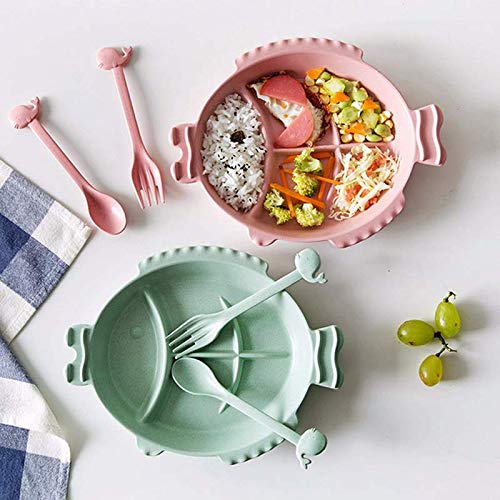 Tushja Wheat Straw Fish-Shaped Plate Set Cartoon Family Tableware Children's Meal Plate Spoon Fork Kids Cute Meal Tools Drop Shipping - Thumbnail 2