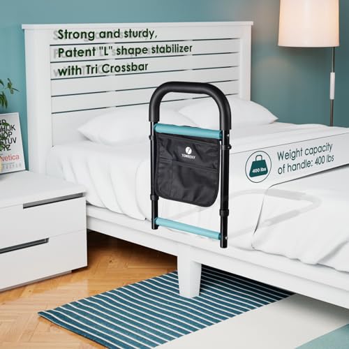Bed Rails for Elderly Adults Assist Safety with Motion Light for Seniors Hand Bar Grab with Storage Pocket Patent Stabilizer with Fixing Strap, Support Up to 300lbs