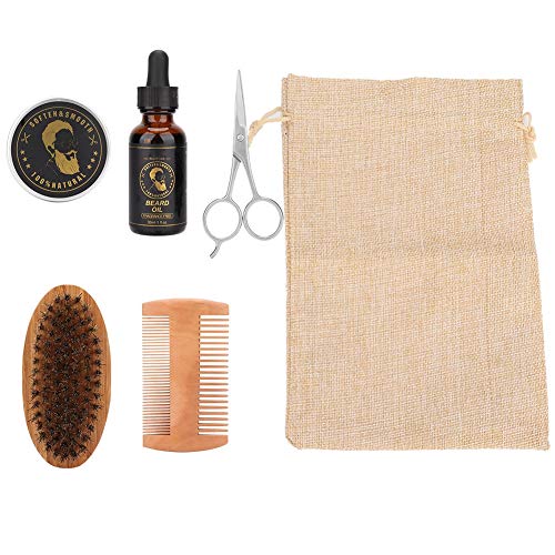 zjchao 5 in 1 Premium Men Beard Care Kit, Men's Great Gift Beard Oil + Comb + Brush + Scissor, Perfect for Dad Husband Colleague