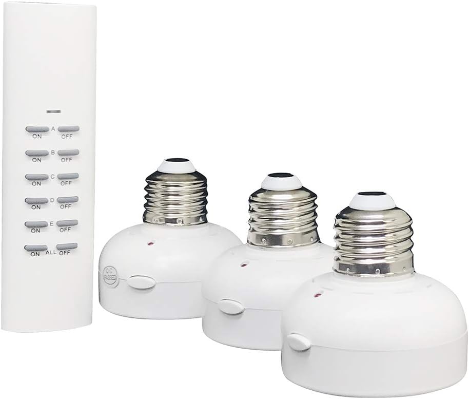 Wireless Light Switch Kit, 3 Compact Sockets 1 Remoter, Remote Control Light Lamp Outlets E26 E27 Bulb Base Holder Extender Adapter Plug
