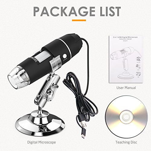 USB Microscope, Splaks 1000x High Power 3 in 1 PCB Microscope Camera USB Digital Microscope with Microscope Stand and 8 Led Lights for Kids Compatible with Windows, Mac and Android