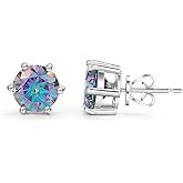 Green Moissanite Earrings - 6 Prong Green Stud Earrings 14k White Gold Green Earrings 925 Sterling Silver Moissanite Jewelry Gifts for Christmas