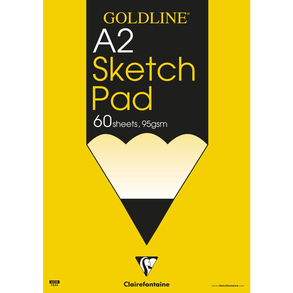 Clairefontaine - Ref GGSPA2Z - Goldline Sketch Glued Pad (60 Sheets) - A2 Size, 95gsm Drawing Paper, Acid Free - Suitable for Sketching with Pencil, Pen, Charcoal & Pastels
