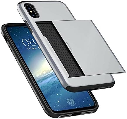 iPhone X Case, Card Slot Holder Wallet Case Dual Layer Hybrid Cover Shockproof Anti-scratch Protective Armor for iPhone X iPhone 10(Silver)