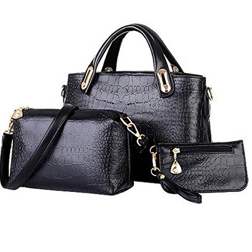  cheap Colorsbl Women Fashion Pu Leather Handbag 3pcs Elegant Tote Bag Shoulder Handbag Purse Bag Set (black)