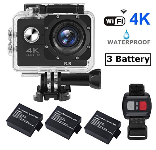 RB-N6-4K-Action-Camera-WIFI-Ultra-HD-Waterproof-Sports-DV-Camcorder-16MP-170-Wide-Angle-2-inch-LCD-Screen-24G-Remote-3-Rechargeable-Batteries-19-Mounting-Kits-Black-2017-Version