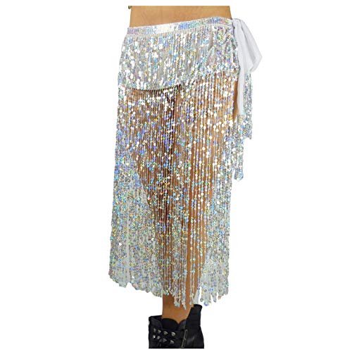 MUNAFIE Women's Belly Dance Hip Scarf Performance Outfits Skirt Festival Clothing Silver - Thumbnail 2