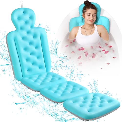 Bath Pillows for Tub, Skin Friendly Bathtub Cushion for Head and Neck with Soft 5D Mesh Fabric and 54 Non-Slip Suction Cups, Relaxing Tub Shower Accessories Spa Gifts Extra Long