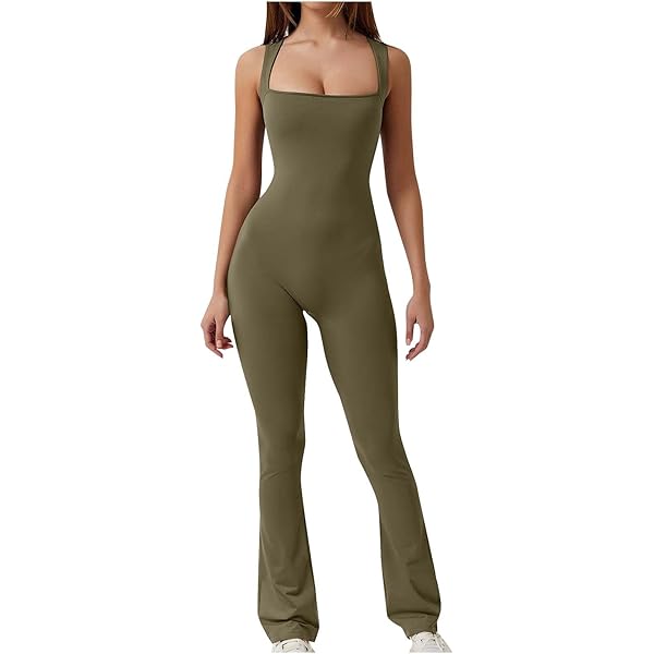 Amazon.com: Women Long Sleeve Jumpsuits Square Neck Wide Leg
