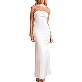 EYNMIN Women's Tube Maxi Dress with Scarf Satin Strapless Elegant Long Formal Wedding Guest Dresses