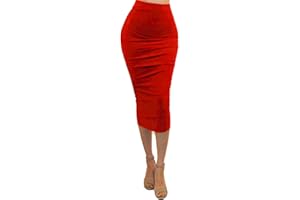 Vivicastle Women's USA Ruched Frill Ruffle High Waist Pencil Mid-Calf Skirt