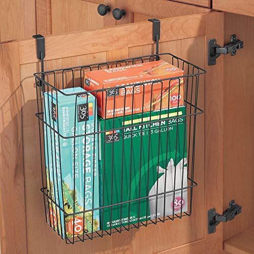 mDesign Metal Wire Hanging Over Door Kitchen Storage Organizer Basket