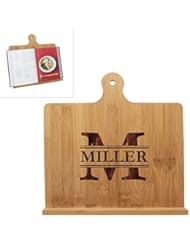 Custom Engraved Cookbook Stand - Personalized Recipe Cook Book Holder - Wood Housewarming Kitchen Chef Gift (Horizontal - 10.25