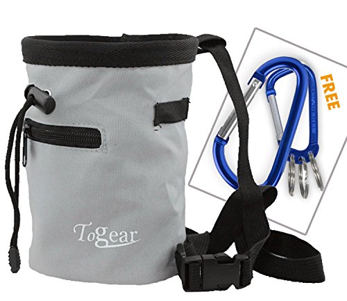 Togear Chalk Bag for Rock Climbing, Weightlifting, Bouldering & Gymnastics Workout Accessories, Quick-clip Belt with Two Aluminium Carabiner Key Chain Clip Hooks (Gray-1)