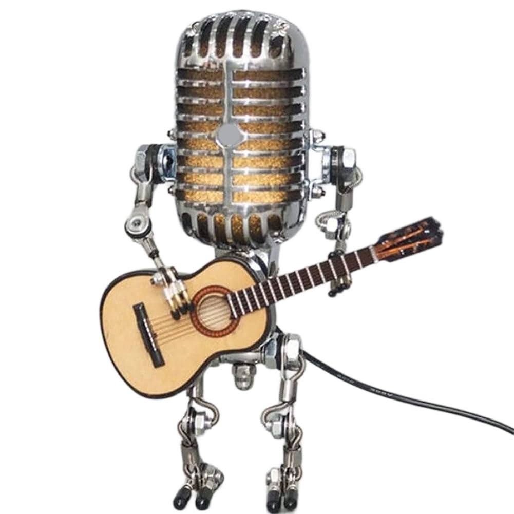 Wiedfedy Retro Style Vintage Microphone Robot Desk Lamp, Vintage Microphone Robot Touch Dimmer Lamp Table Lamp Yellow