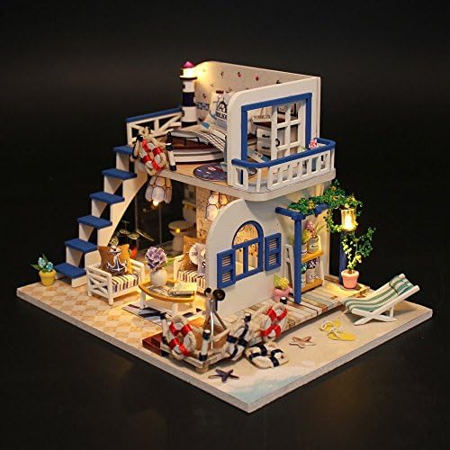 Dollhouse Kit DIY Miniature wooden Handmade House Furnished with Accessories with Music Chip &amp; Assemble Tool Coastside House