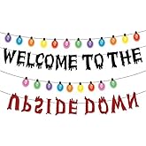 Welcome to the Upside Down Banner, Glitter Themed Party Spooky Halloween Birthday Banner for Themed Gathering Home Room Decoration Supplies