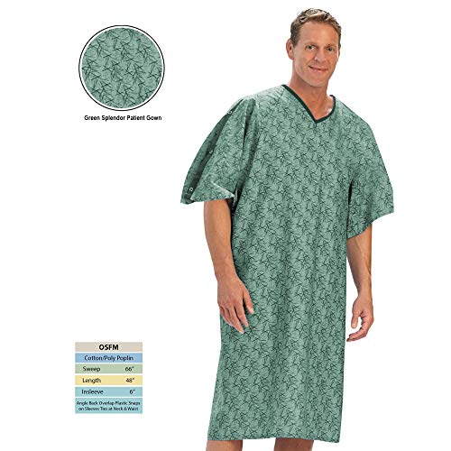Nobles Health Care Green Splendor Unisex Print Plastic IV Snap Angle Back Hospital Gown W/Telemetry Pocket Pack 4 - Thumbnail 3
