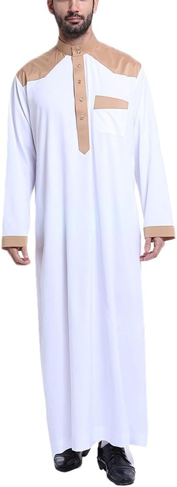 Zhuhaijq Muslim Long Sleeve Robe for Men Loose Style Comfortable Arab Mens Thobe Thawb Caftan Costume