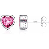 Iefil S925 Sterling Silver Heart Birthstone Stud Earrings for Women, Mothers Day Gifts Earrings