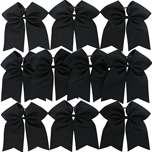 QingHan 10Pcs Boutique Cheer Bows Baby Girl Large cheerleading hair bow Ponytail Holder Hair Elastic Tie For Teens Kids Black