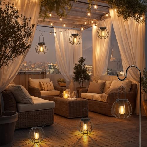 Dehobo Outdoor Solar Lanterns – Pot Shape Solar Lamp IP65 Waterproof 2 Pieces – Metal Solar Lights Outdoor Garden Vintage Hanging for Garden, Balcony, Camping and Decoration, Halloween