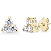 SAVEARTH DIAMONDS Three Stone Design, 1/2 Carat CT.T.W Round Cut Lab Created G-H Color Moissanite Diamond Stud Earrings In 14k Gold Over Sterling Silver Jewelry For Women Birthday, (0.50 Cttw)