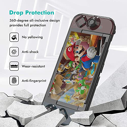 Switch Case with Screen Protector for Nintendo Switch, KIWIHOME Protective Case Dockable Grip Cover Accessories for Nintendo Switch with Thumb Grip Caps (Translucent Gray)