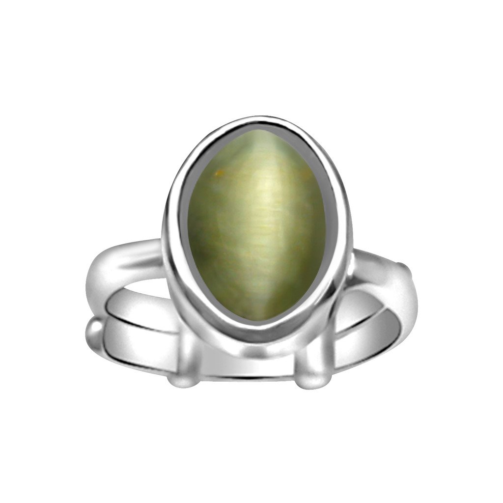 Arihant Gems and Jewels® 6.25 Ratti Cat Eye Stone with Adjustable 925 Silver Ring | Natural & Certified Astrological Gemstone | Unisex Ring for Men & Women | Positive Energy Boosting Effect