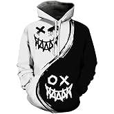 FLNEOO Mens Graphic Hoodies Pullover 3D Print with Pockets, Unisex Anime Black Red Hoodie Sweatshirt for Teen Boys